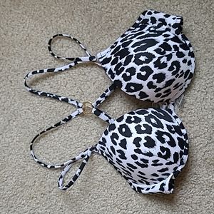 Victoria's Secret Snow Leopard Strappy V Back Bikini TOP ONLY